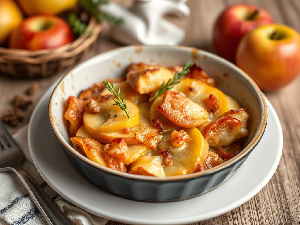 Appel-beulinggratin, AI-gegenereerde illustratie
