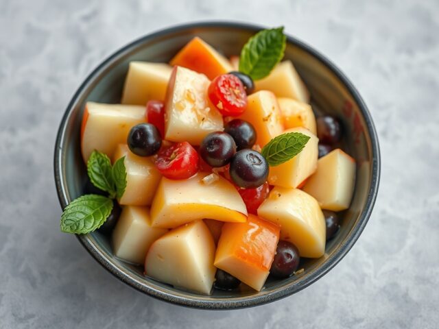 Appel en papaja fruit salade — AI-gegenereerde illustratie