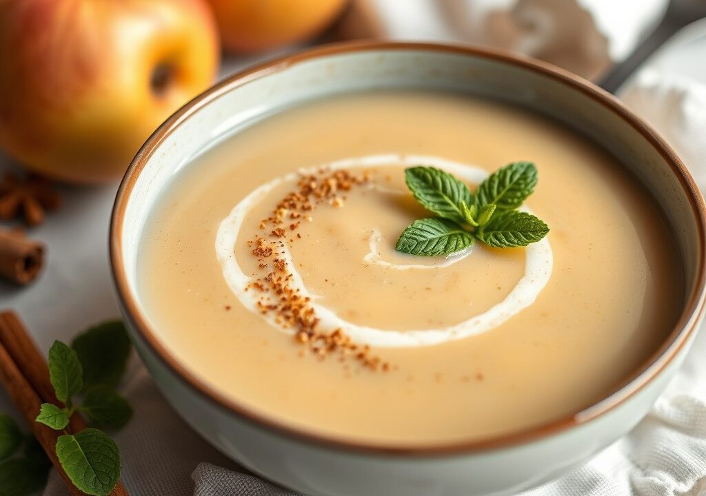 Appelsoep met kaneel en verse munt — AI-gegenereerde illustratie