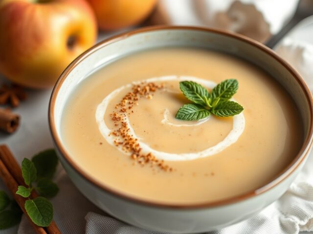 Appelsoep met kaneel en verse munt — AI-gegenereerde illustratie