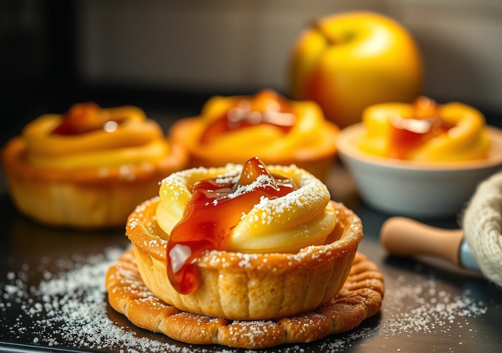 Appeltjes uit de oven onder een dekentje van kruidkoek — AI-gegenereerde illustratie