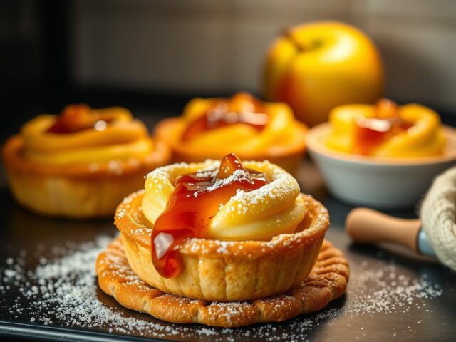 Appeltjes uit de oven onder een dekentje van kruidkoek — AI-gegenereerde illustratie