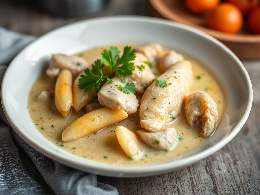 Asperge en kippensoep, AI-gegenereerde illustratie