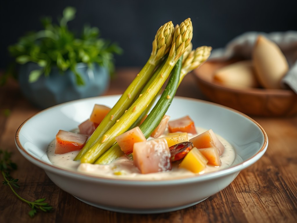 Asperge in bladerdeeg, AI-gegenereerde illustratie