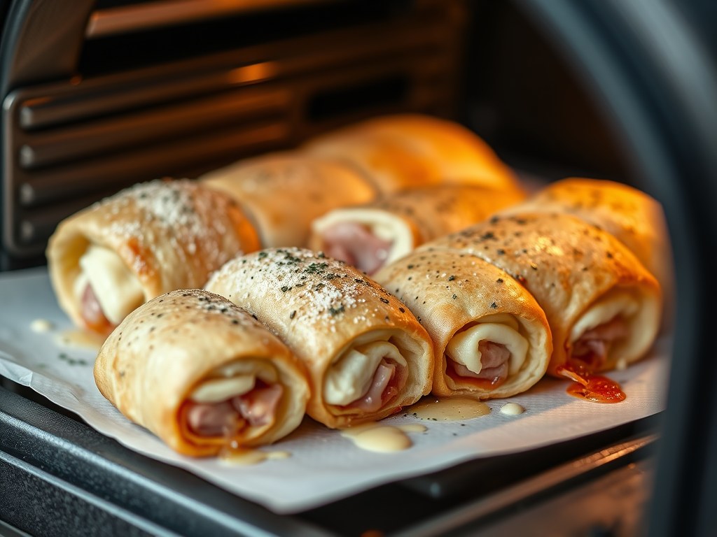 Aspergerolletjes met brie in de oven, AI-gegenereerde illustratie