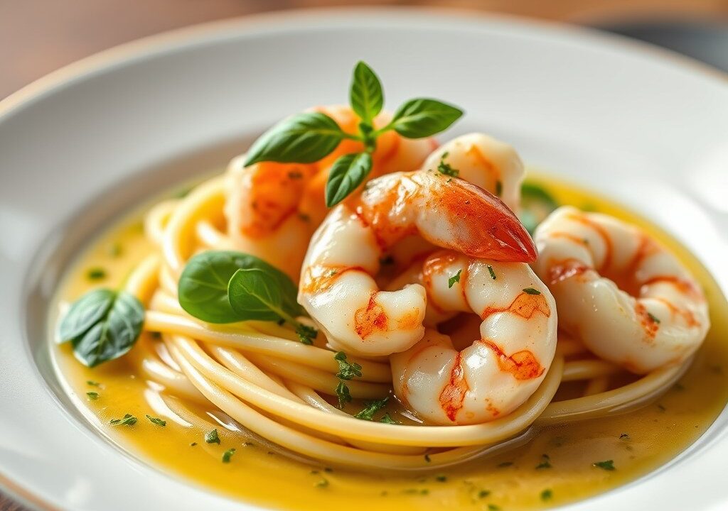 Asperges met Hollandse garnalen en dragonsaus — AI-gegenereerde illustratie