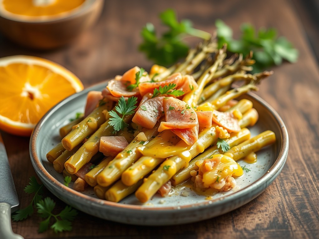 Asperges met sinaasappel-korianderdressing, AI-gegenereerde illustratie