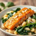 Atlantische zalm spinazie en gnocchi schotel