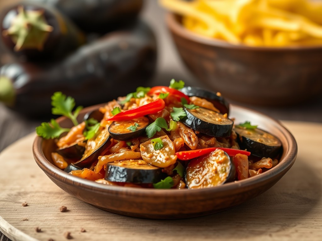 Aubergine Birma Stijl, AI-gegenereerde illustratie