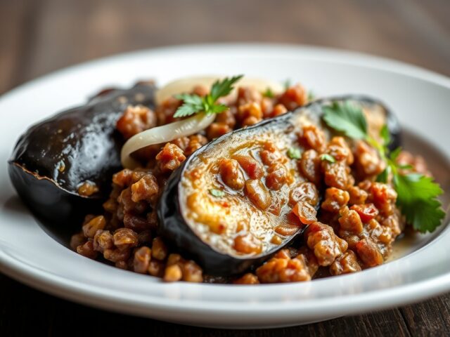 Aubergine met Gehakt Gevuld uit Sardinie — AI-gegenereerde illustratie