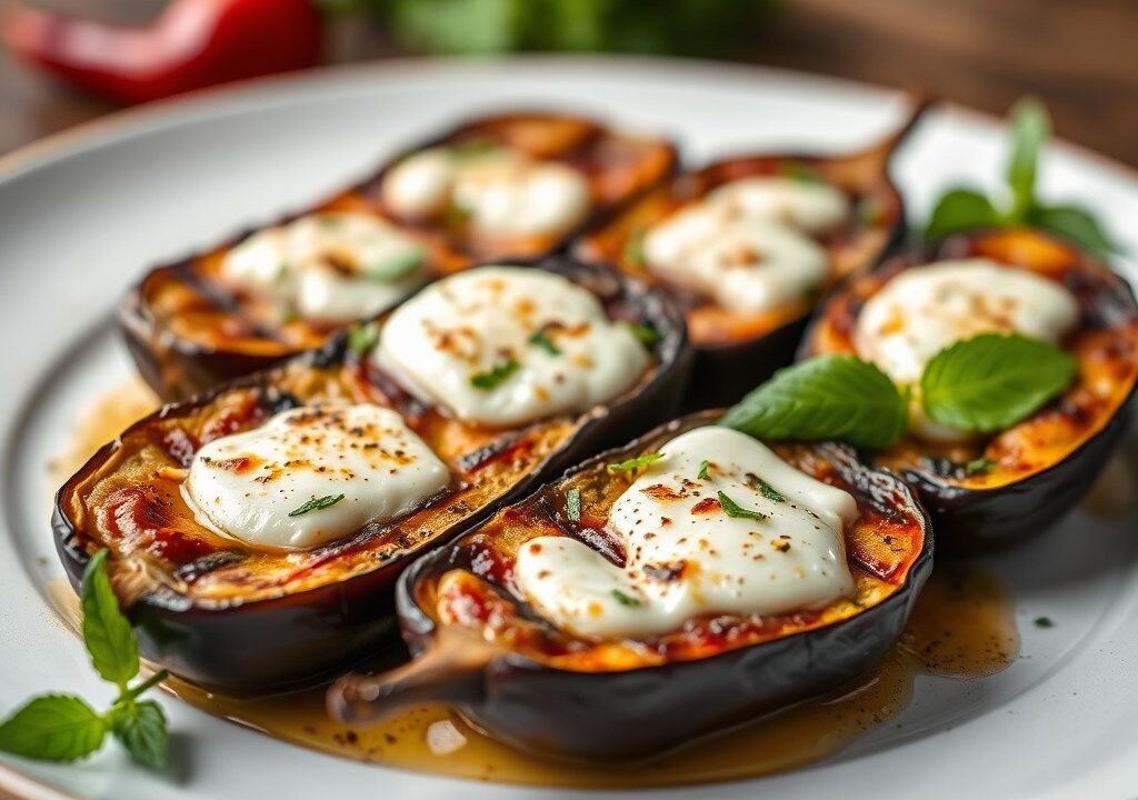 Aubergine met kaas, AI-gegenereerde illustratie