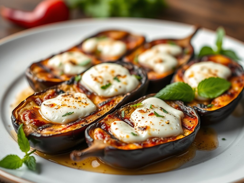 Aubergine met kaas, AI-gegenereerde illustratie