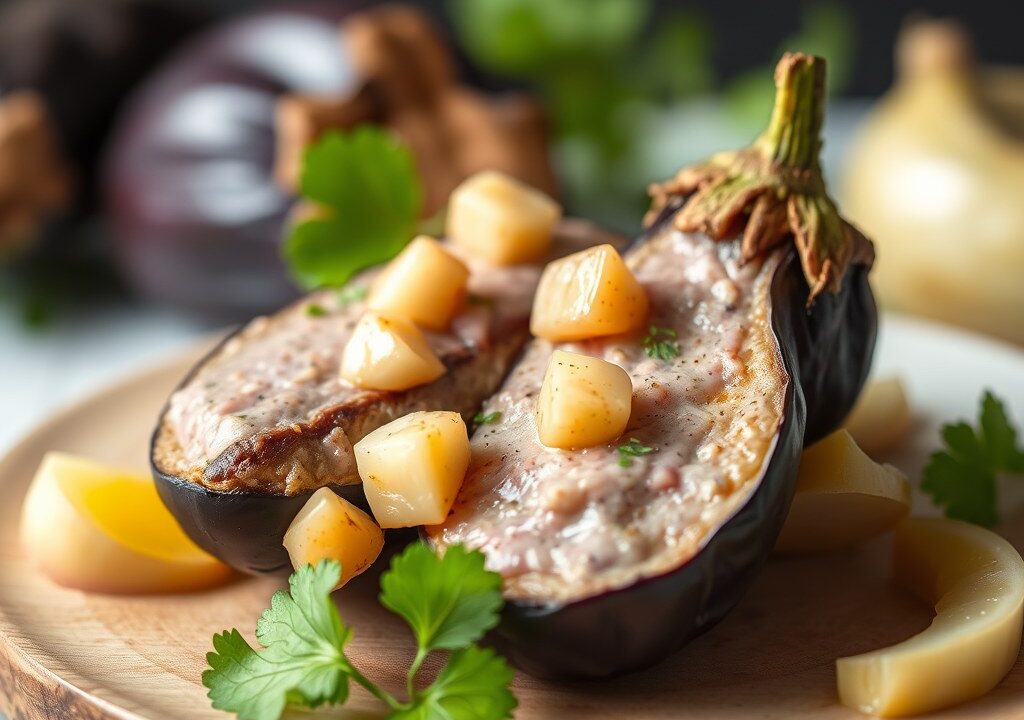 Aubergine met kokosmelk (oven) uit de Cariben, AI-gegenereerde illustratie