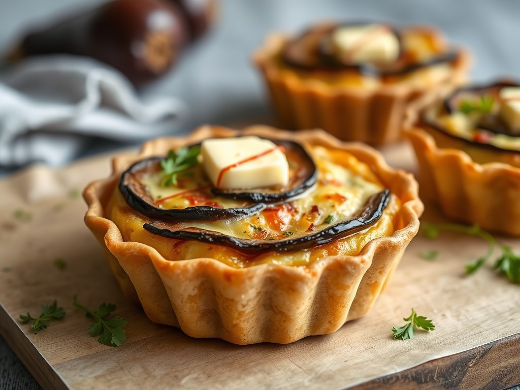 Aubergine Quiche in een Paté Brisée, AI-gegenereerde illustratie