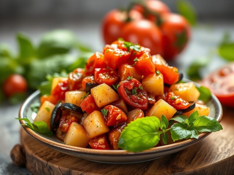 Aubergine Salade met Tomatensaus — AI-gegenereerde illustratie