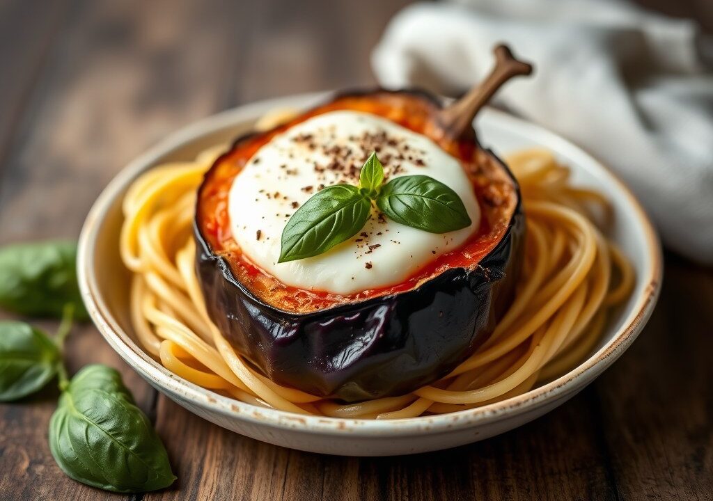Aubergines uit de oven met mozzarella — AI-gegenereerde illustratie
