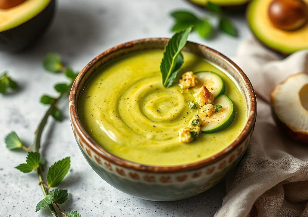 Avocado Komkommer Soep met Kokosmelk — AI-gegenereerde illustratie