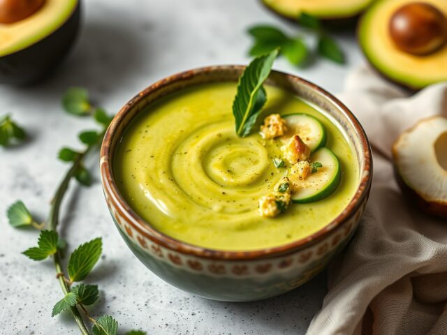 Avocado Komkommer Soep met Kokosmelk — AI-gegenereerde illustratie