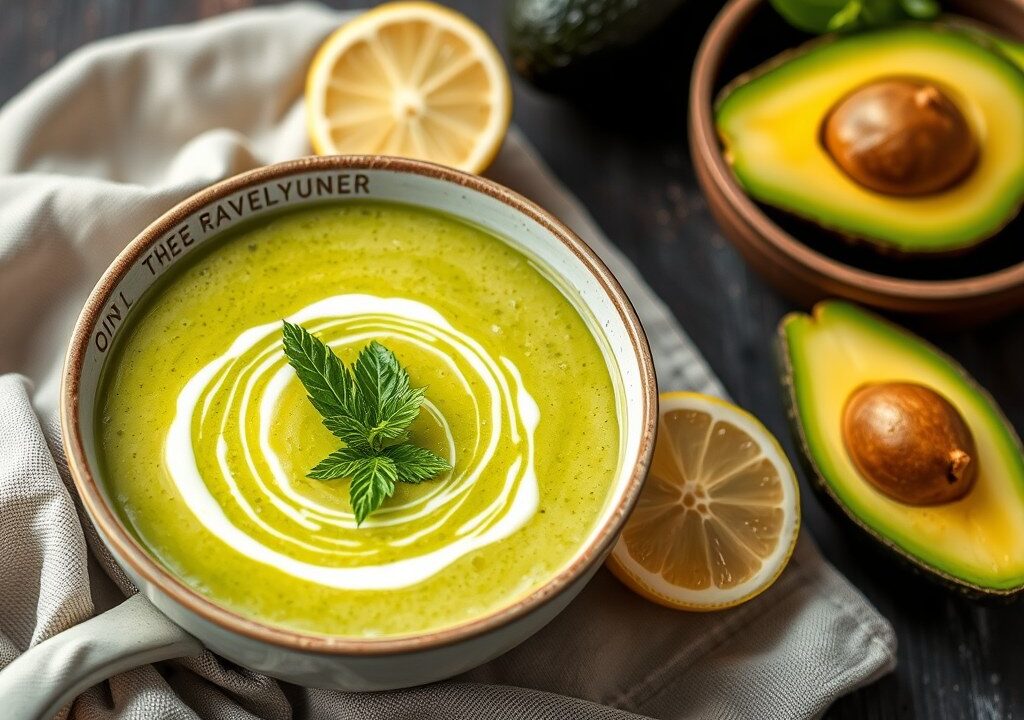 Avocadosoep II met Kreeft (Koud) — AI-gegenereerde illustratie