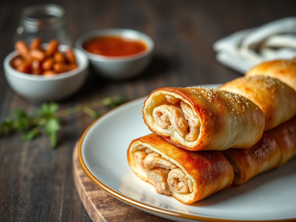 Baconrolletjes met zoete kip, AI-gegenereerde illustratie