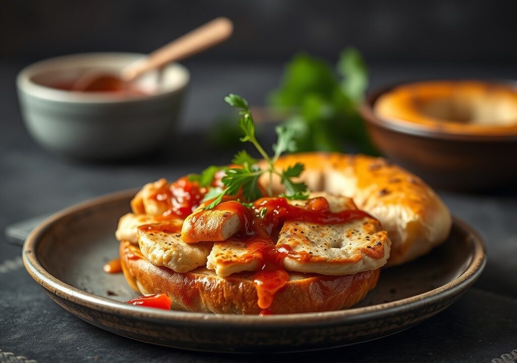 Bagel of kaiserbroodjes met hete kip — AI-gegenereerde illustratie