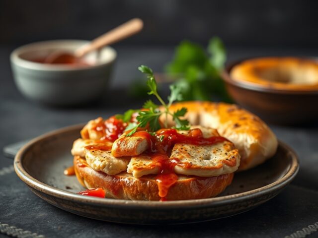 Bagel of kaiserbroodjes met hete kip — AI-gegenereerde illustratie