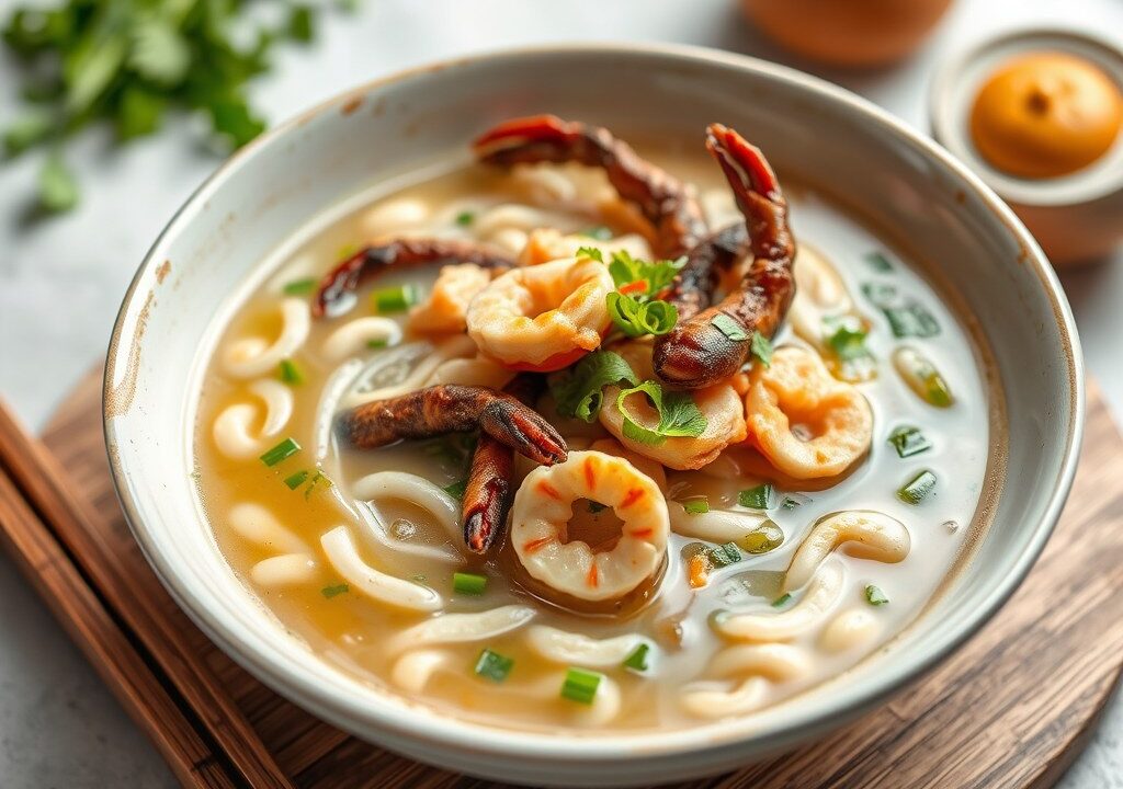 Bamiesoep met asperges en krab — AI-gegenereerde illustratie