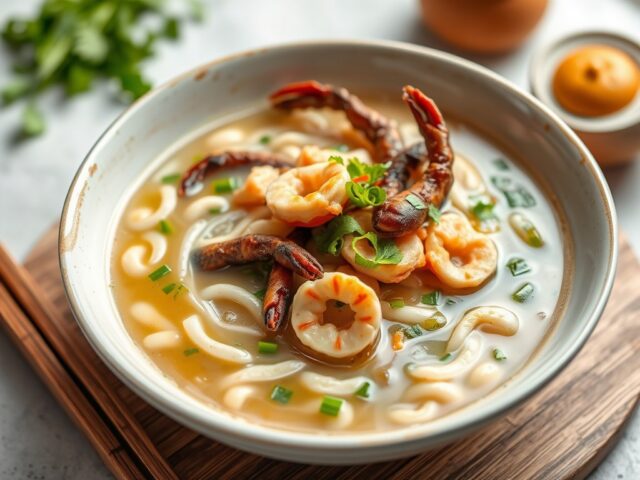 Bamiesoep met asperges en krab — AI-gegenereerde illustratie