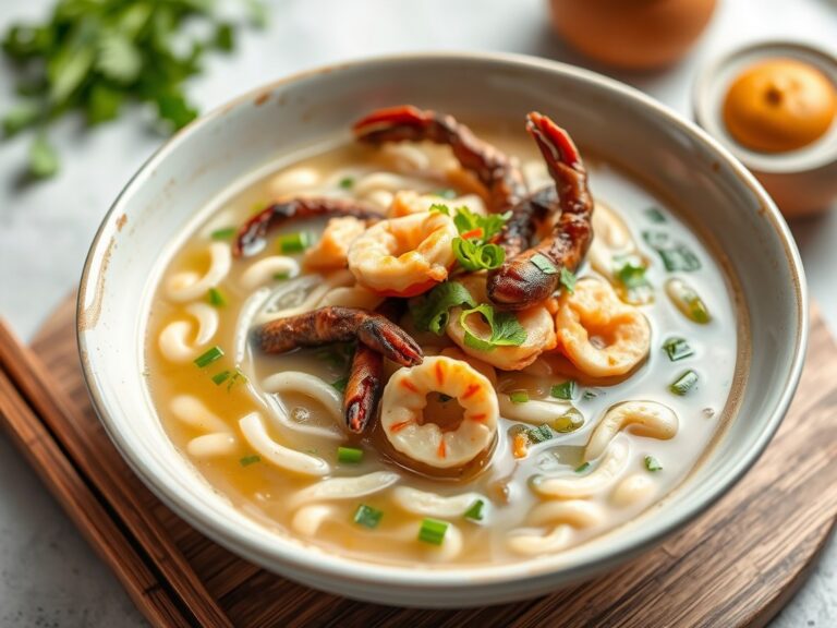 Bamiesoep met asperges en krab — AI-gegenereerde illustratie