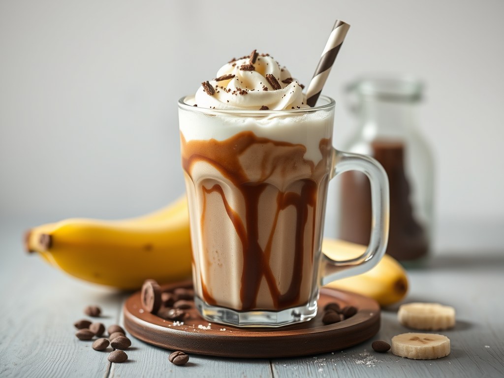 Banaan-chocolade milkshake, AI-gegenereerde illustratie