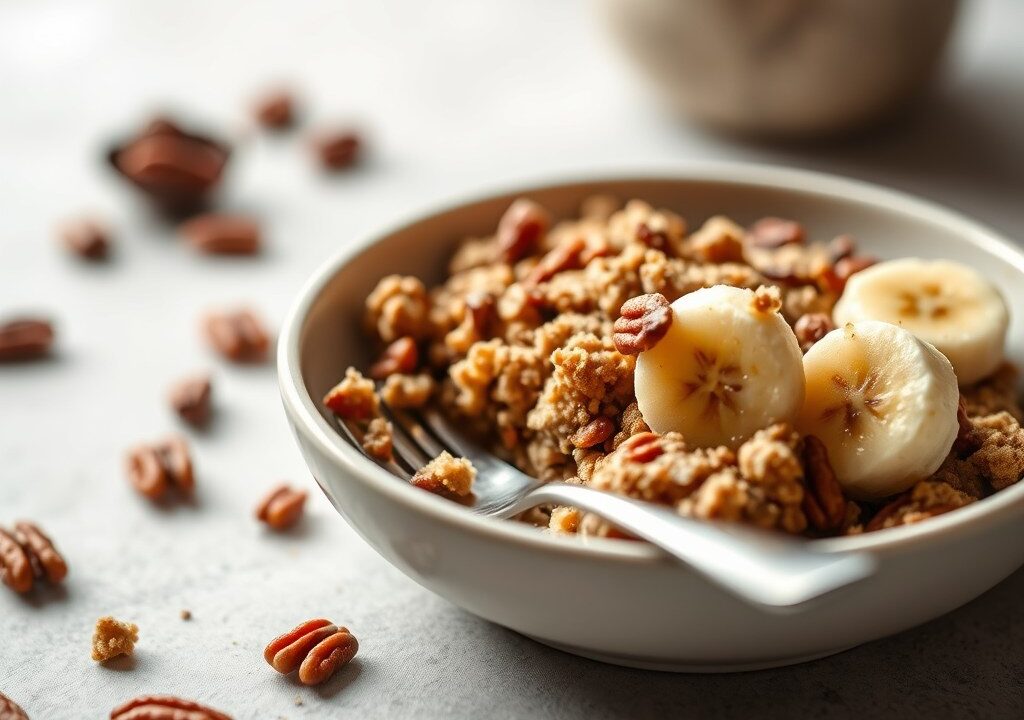 Banaan-pecannoten crumble — AI-gegenereerde illustratie