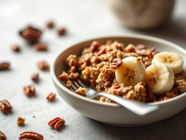 Banaan-pecannoten crumble — AI-gegenereerde illustratie