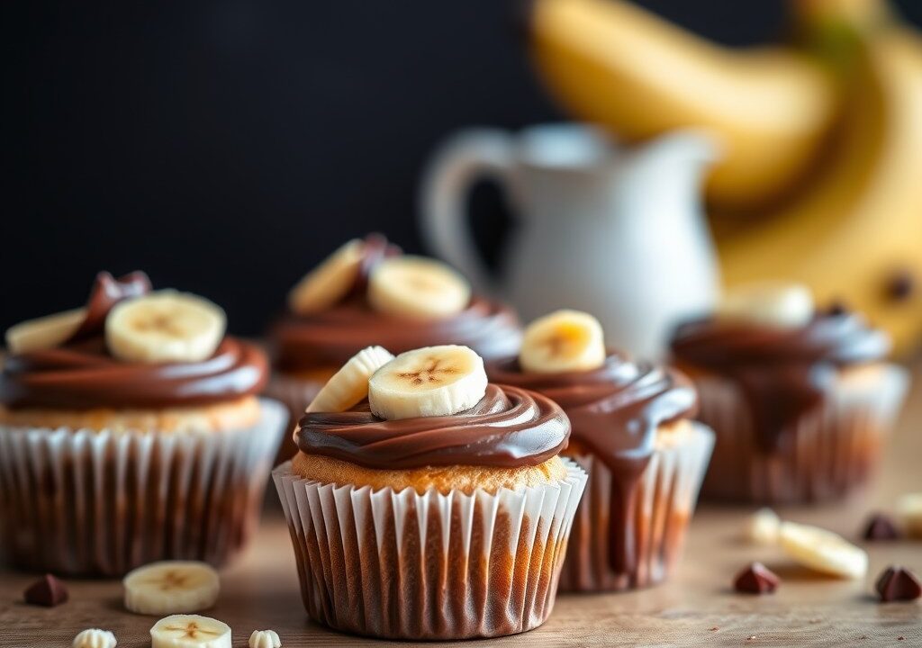 Bananencupcakes met chocoladeganache — AI-gegenereerde illustratie
