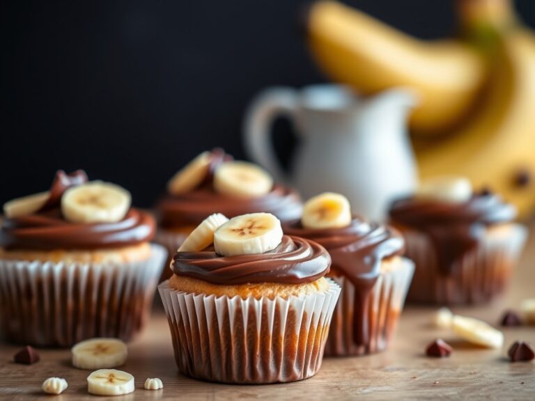 Bananencupcakes met chocoladeganache — AI-gegenereerde illustratie