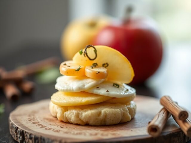 Bladerdeegjes met geitenkaas, appels en Luikse siroop — AI-gegenereerde illustratie