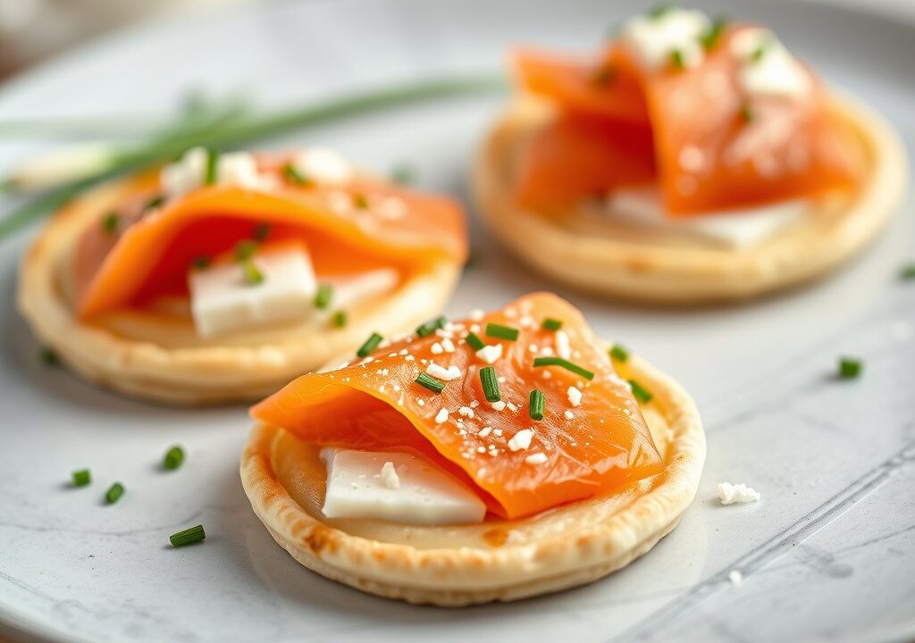 Blini’s van Boekweit-meel met Gerookte Zalm en Mierikswortel — AI-gegenereerde illustratie