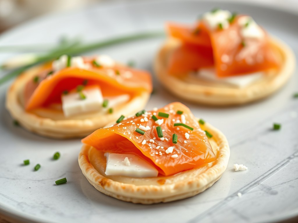 Blini’s van Boekweit-meel met Gerookte Zalm en Mierikswortel, AI-gegenereerde illustratie