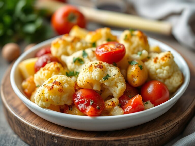 Bloemkool, aardappel & tomaten gratin