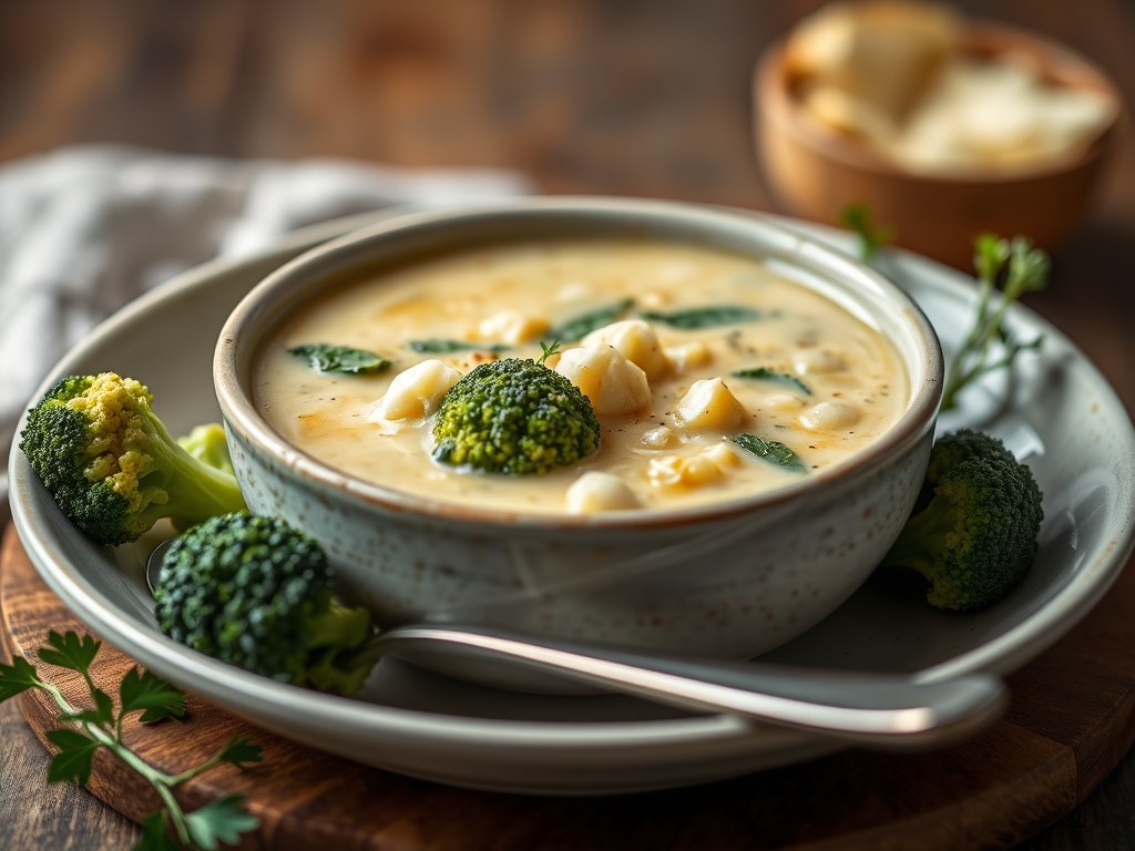 Bloemkool-Broccoli soep, AI-gegenereerde illustratie