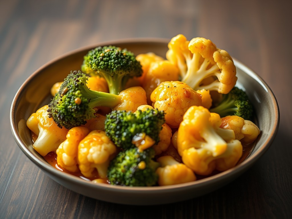 Bloemkool en broccoli met kruidensaus, AI-gegenereerde illustratie