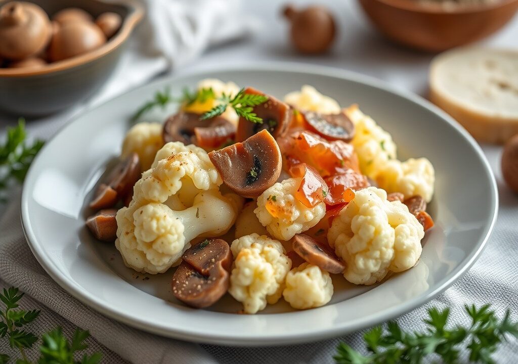 Bloemkool met champignons en ham — AI-gegenereerde illustratie