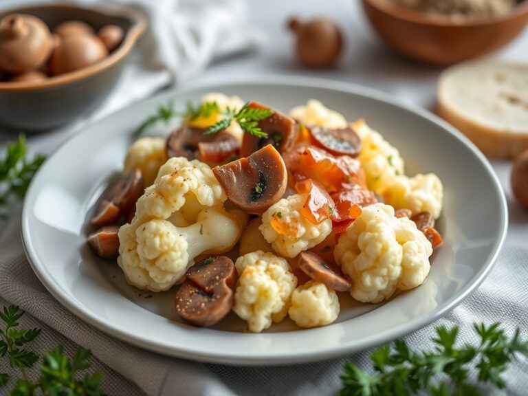 Bloemkool met champignons en ham — AI-gegenereerde illustratie