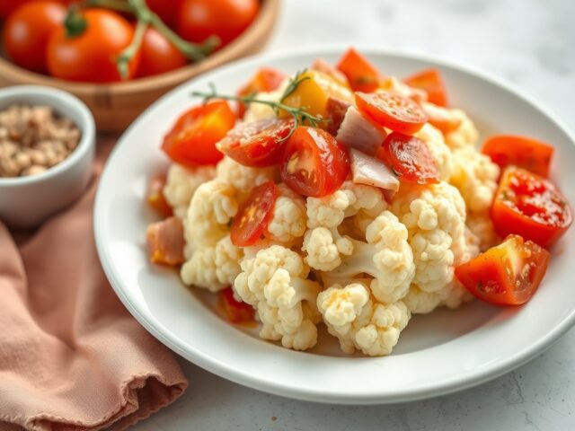 Bloemkool met tomaten en ham — AI-gegenereerde illustratie