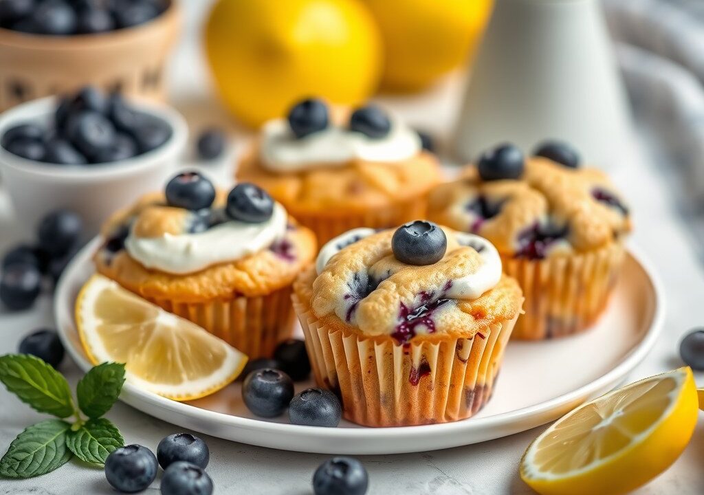 Blueberry muffins met citroenroomkaas — AI-gegenereerde illustratie