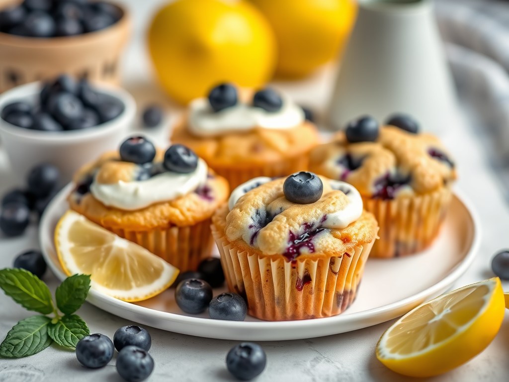 Blueberry muffins met citroenroomkaas, AI-gegenereerde illustratie