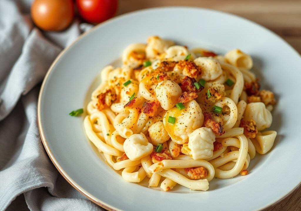 Boemkool-Kaas Schotel (Bloemkool als Pasta Vervanger), AI-gegenereerde illustratie