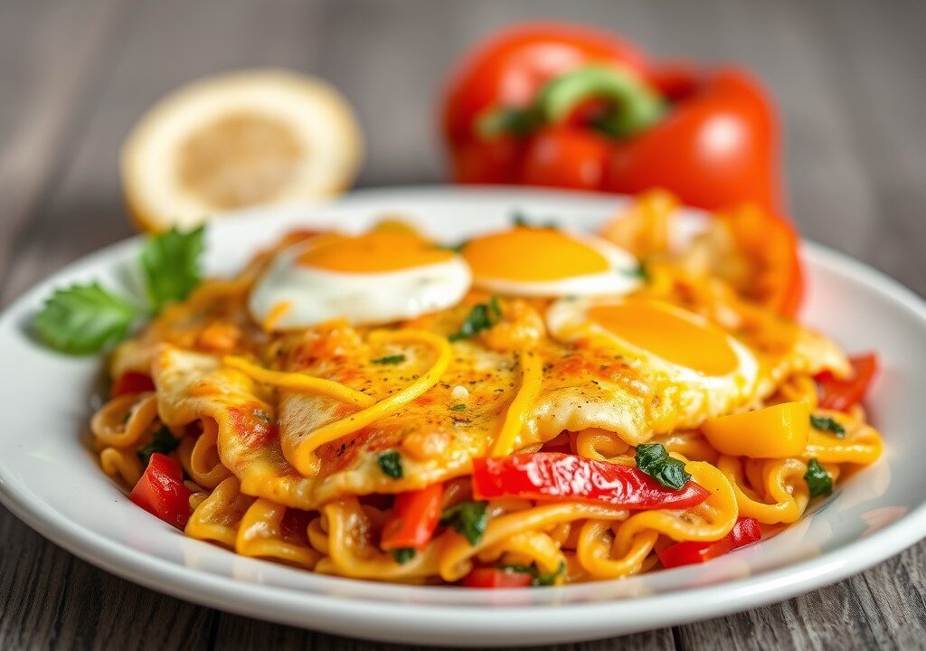 Boerenomelet piperade, AI-gegenereerde illustratie
