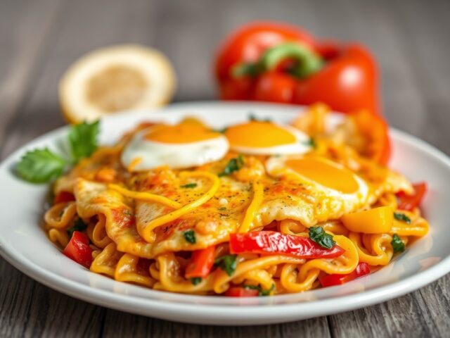 Boerenomelet piperade — AI-gegenereerde illustratie