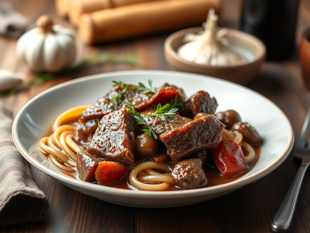 Boeuf Bourguignon Traditionnelle, AI-gegenereerde illustratie