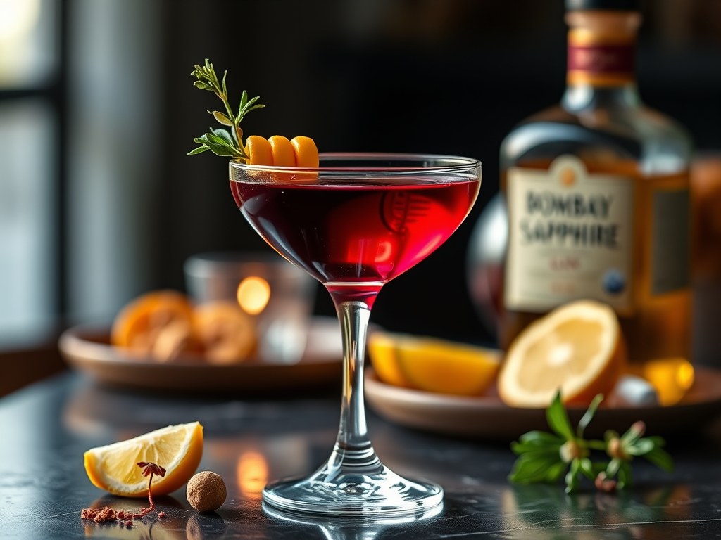 Bombay sapphire martini, AI-gegenereerde illustratie